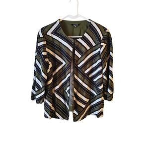 Misook cardigan blazer jacket sz large olive green black geometric print